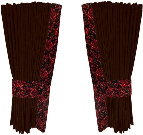 Chocolate brown 0020 side curtains with red plush