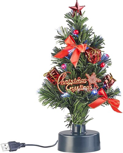 USB Christmas tree with LED color-changing fiber optic lights