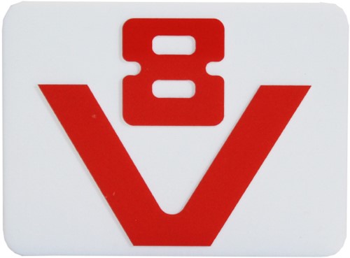 Kunststof embleem V8 rood-wit